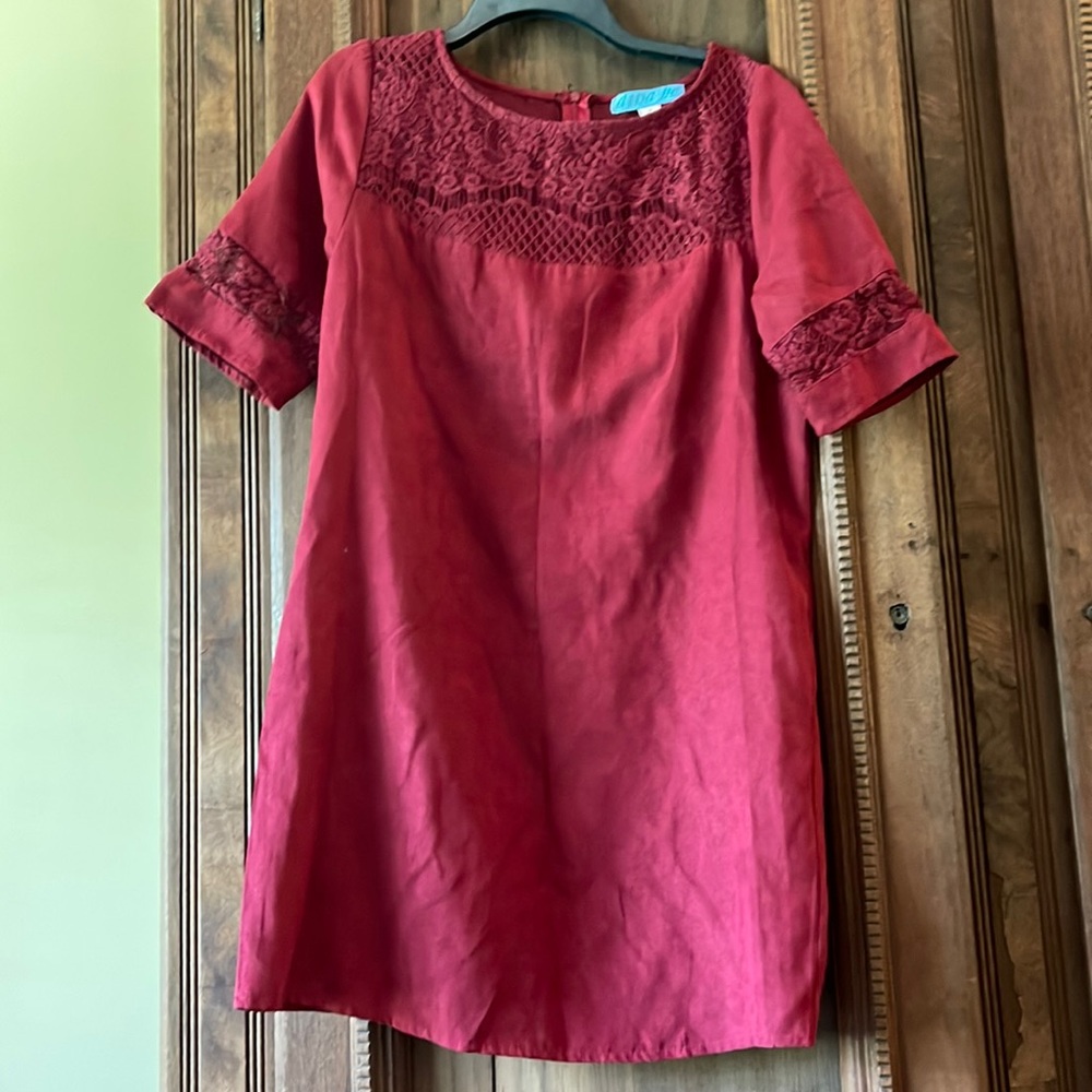 Dina Be Faux Suede Maroon Dress, Size S